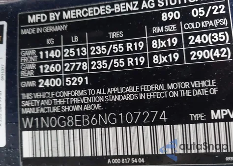 2022 Mercedes-Benz Glc 300 4Matic Suv from USA, damaged, VIN W1N0G8EB6NG107274